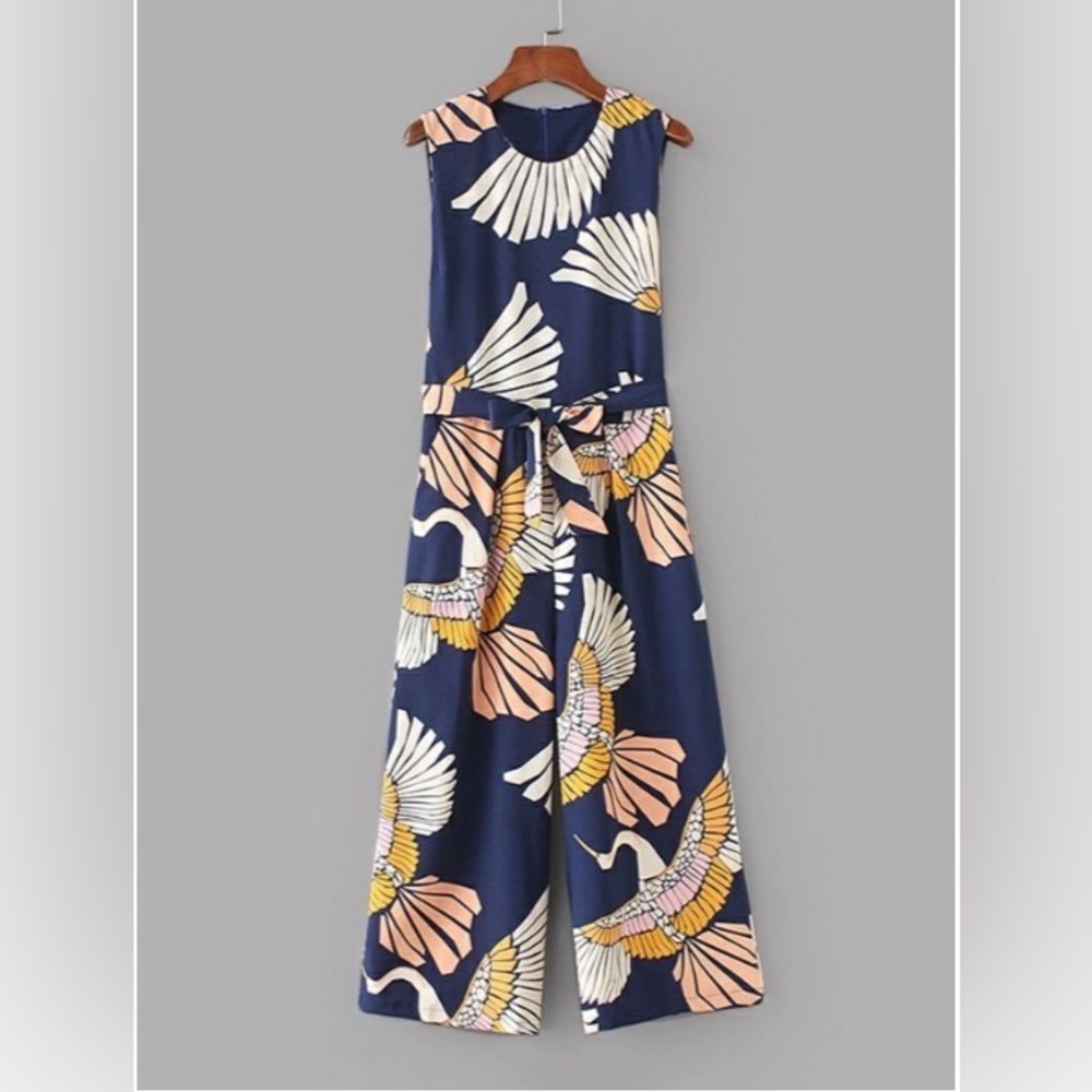 Crane pattern jumpsuit